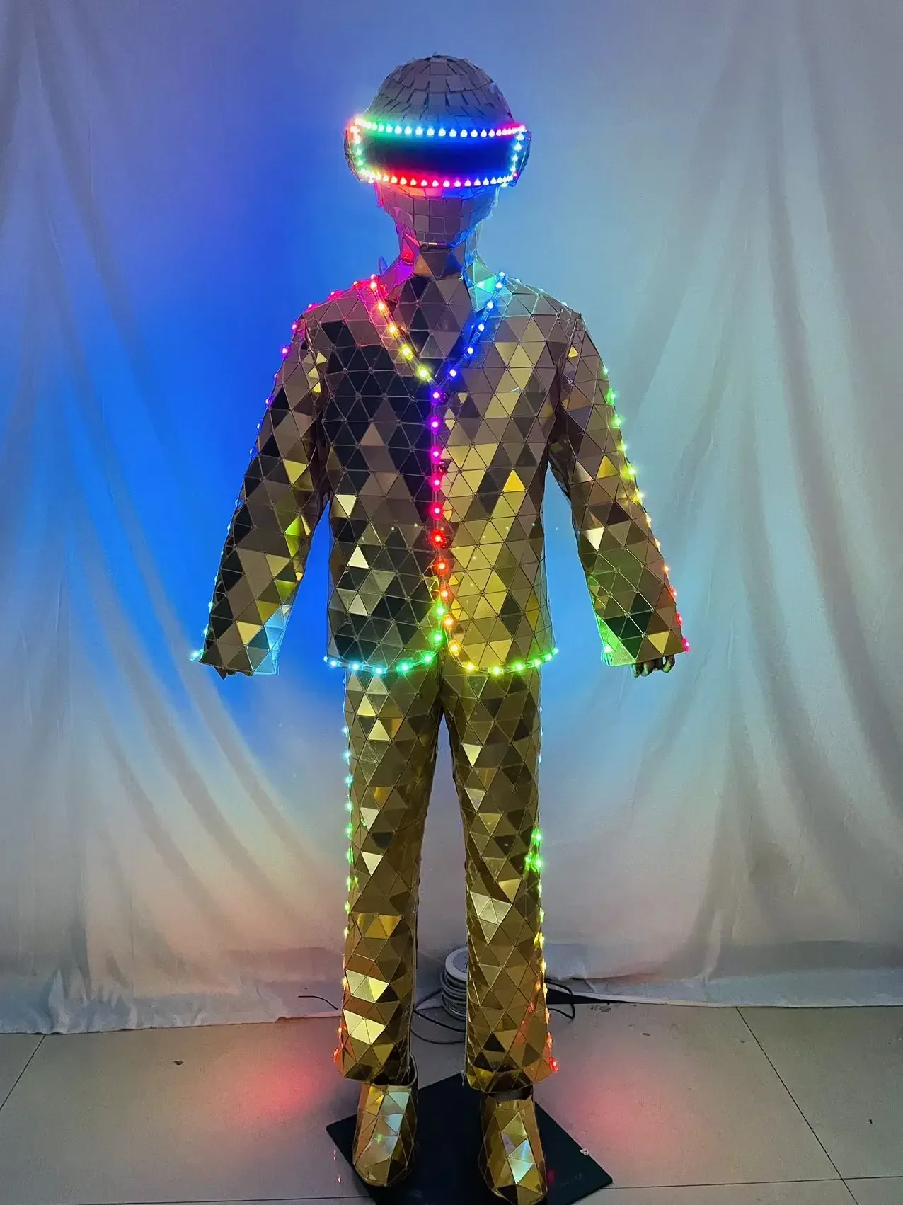 ركائز الفضة ووكر LED مرآة رجل تظهر فستان المسرح قناع الأداء زي الزجاج تأثيري الملابس #6