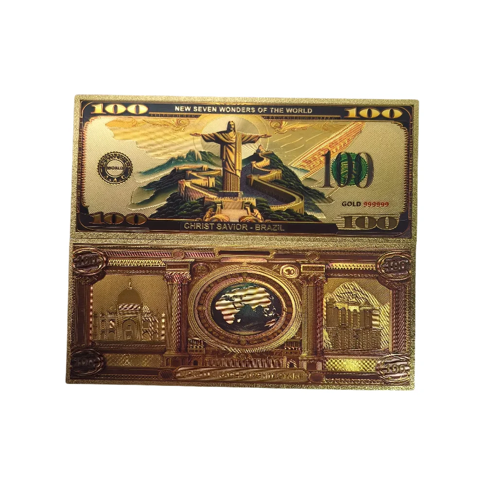 2025 7 قطعة العمارة المعجزة العالمية السبعة 100 دولار أمريكي مجموعة الأوراق النقدية الذهبية هدية