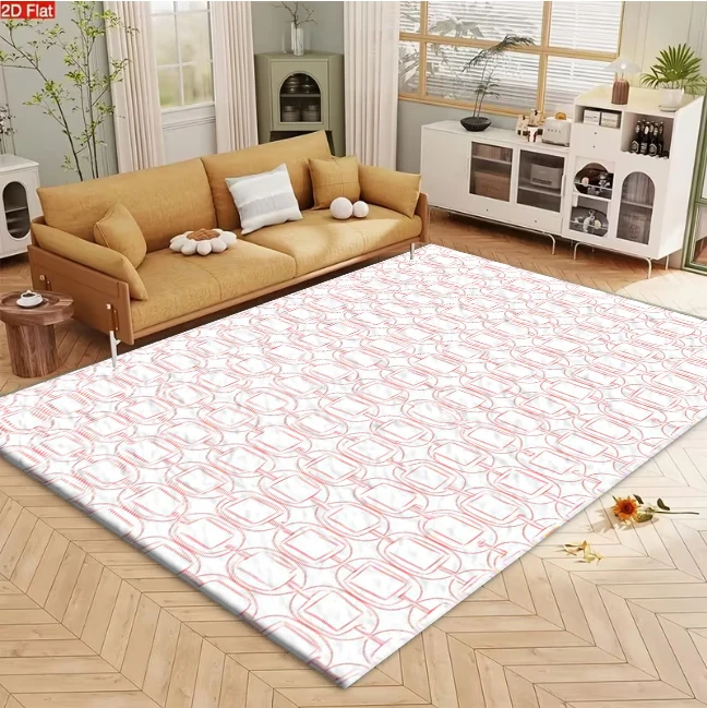 Red Line Chain Link Texture Pattern carpet flooring, Abstract Geometric Art Area Rug for Living Room Bedroom Home Interior Decoration