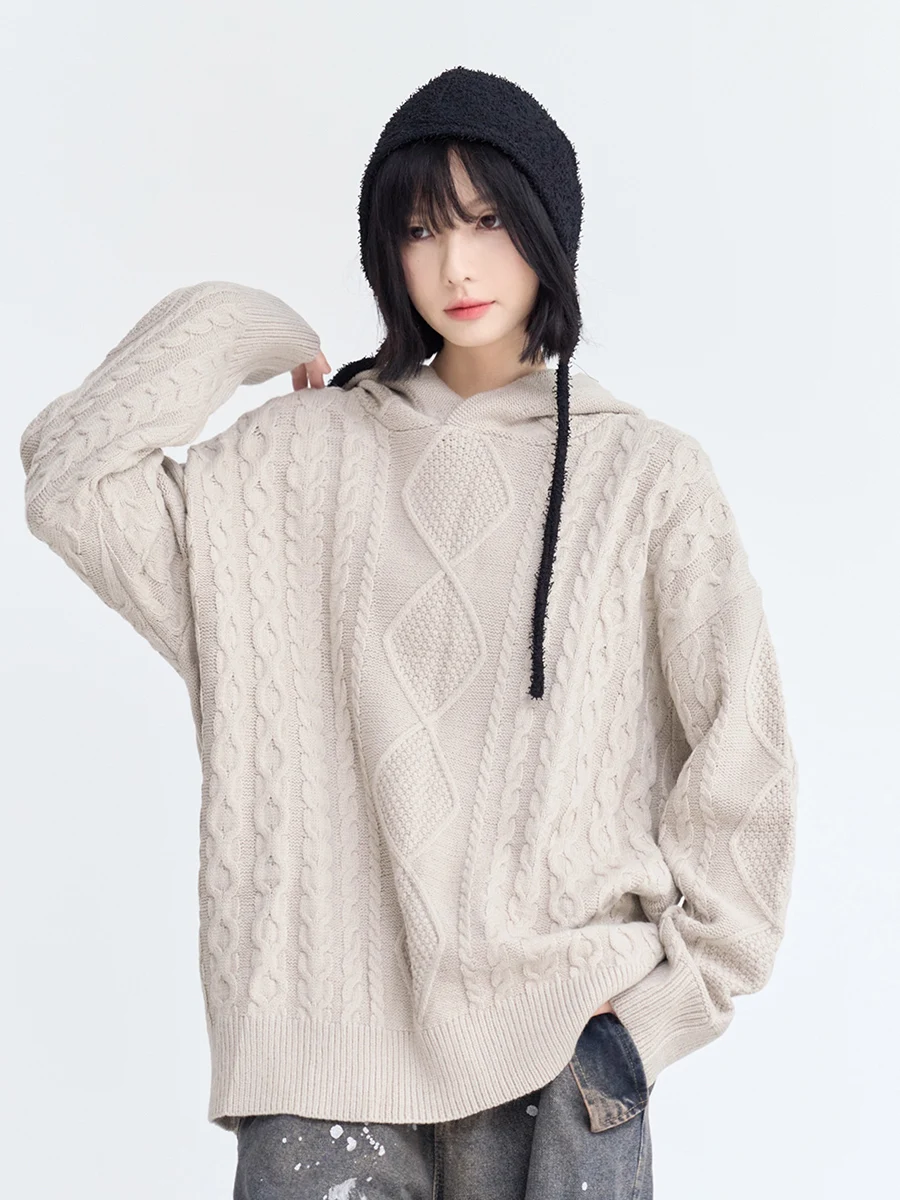 

Universal avitation Museum Women's Loose Fit Color Knitwear Spring Autumn Hooded Vintage Sle Versatile Long Sve Top