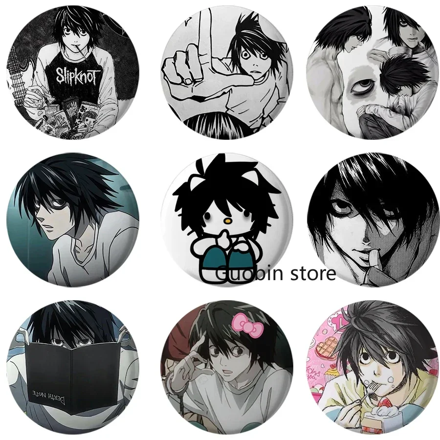 Alfileres de esmalte de Anime japonés Death Note, broche redondo hecho a mano L Killer Yagami Light, insignias de Cosplay, mochilas, regalos de joyería, 58mm, nuevo