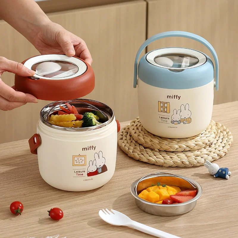 Kawaii Miffy Stainless Steel Insulated Lunch Box Large Double Soup Can Food Storage Box Christmas Gift Toys