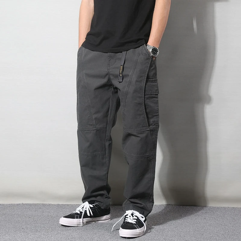 

Loose Cotton Solid Color Men's Straight Cargo Pants New in Luxury Harajuku Aesthetic Fashion Street Designer Long Male Trousers
