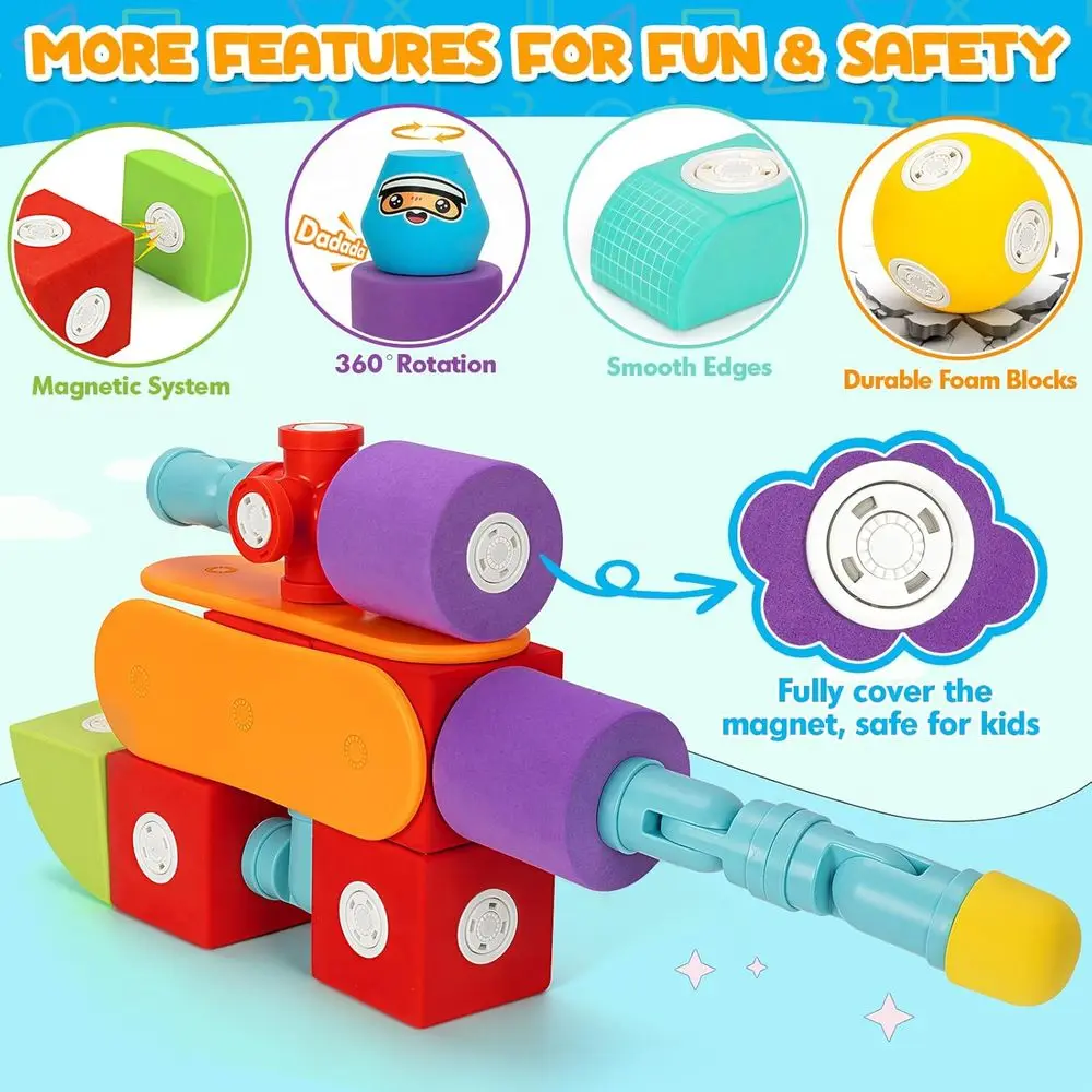 ชุดบล็อกโฟมแม่เหล็กสำหรับเด็ก ของเล่น STEM เหมาะสำหรับเด็กเล็ก เหมาะสำหรับเวลาอาบน้ำและการเรียนรู้ เหมาะสำหรับเด็กอายุ 3-6 ปี