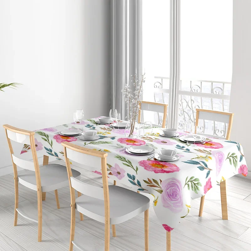 Tovaglia con stampa floreale Tovaglia decorativa verde fiori rosa per sala da pranzo