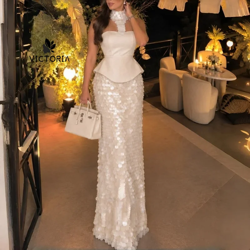 Women'S Formal Evening Gowns Customized Strapless Evening Dresses Mermaid White Sleeveless Wedding And Evening Dresses