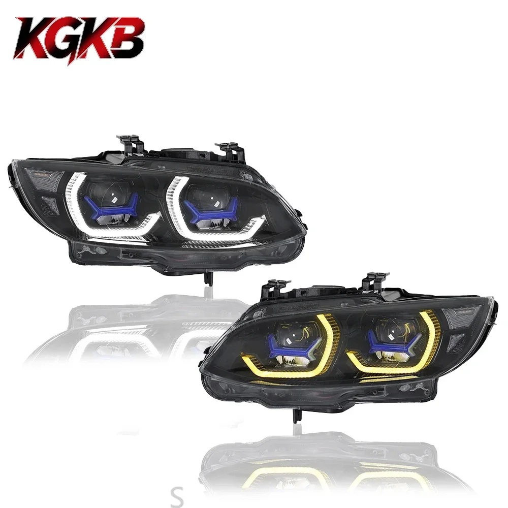KGKB LED Headlight Assembly for BMW 3 Series E92 320i 325i 330i 2007-2010 Upgrade Projector Dual Lens Blue Frame Spoon Style