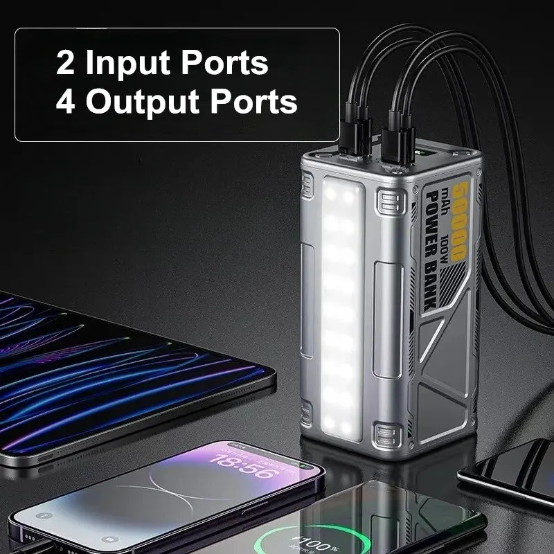 50000MAH 12V 5V 9V 15V 4.5A 100W Lithium USB Type-C PD QC Battery Outdoor Portable LED Light Power Bank