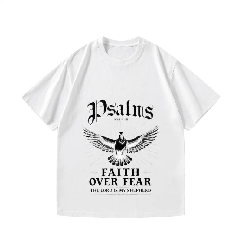 تي شيرت رجالي أسود الإيمان فوق الخوف حمامة طباعة الكتاب المقدس الآية مزمور 23 هالوين زي المحملة القوطية نمط أعلى #2