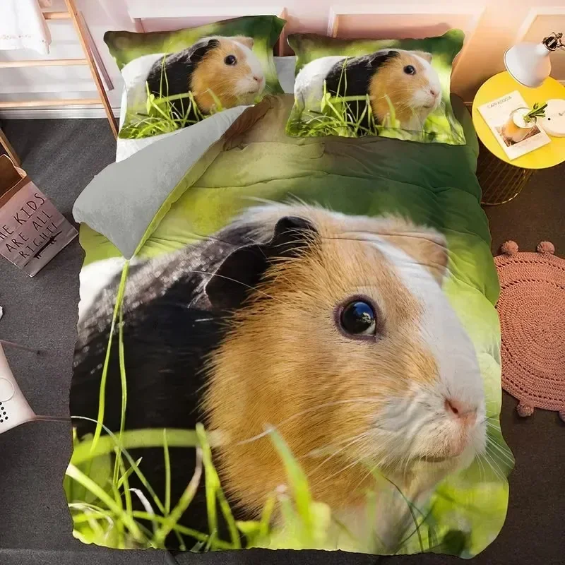 

New Guinea Pig Bedding Set Cute Mouse 3D Duvet Cover Animal Comforter Cover for Kids Teen Soft Twin Polyester Quilt Cover