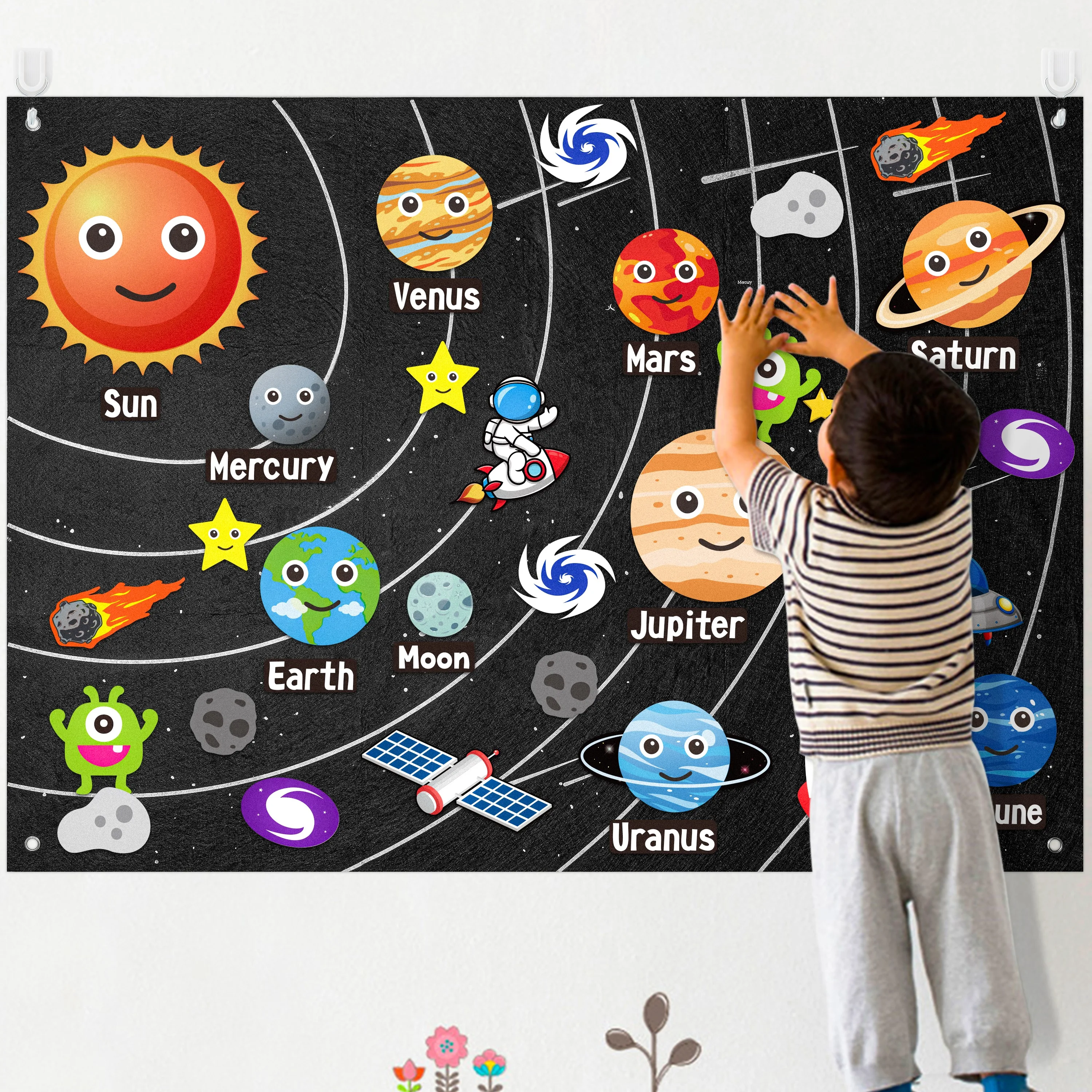 35Pcs/set Outer Space Felt Board Story Cartoon Astronauts Solar System Spacecraft Early Education Gift for Kids Universe Lover