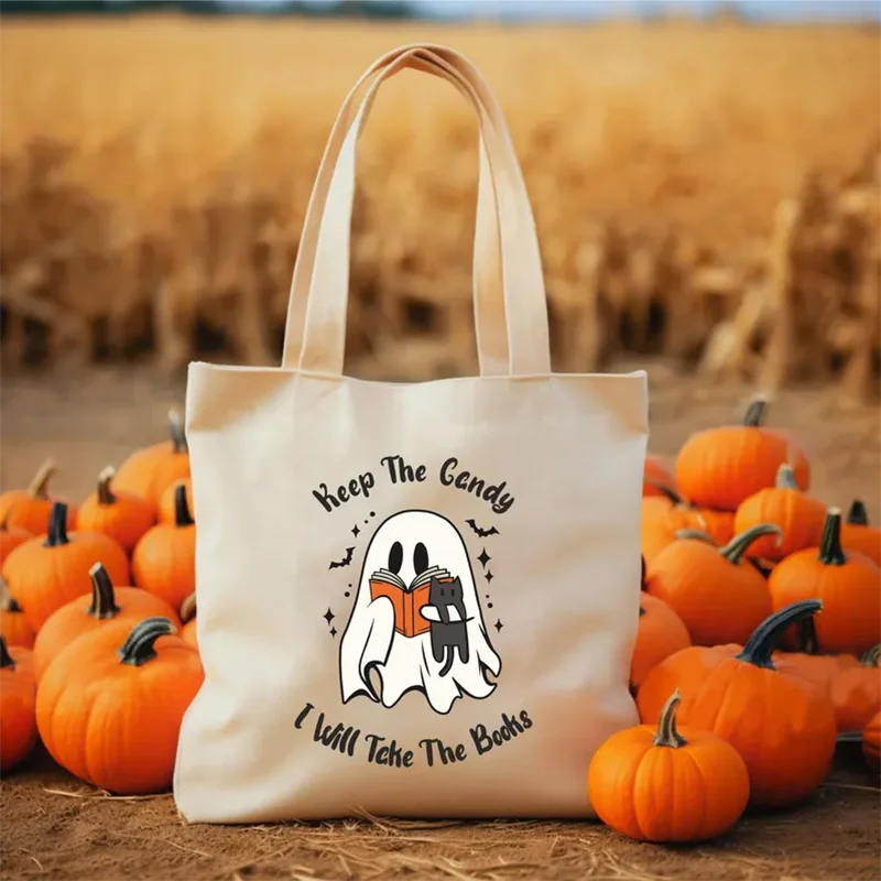 Halloween Cute Ghost Tote Bag Keep The Candy I Will Take The Books Halloween Tote Bag Trick or Treat Spooky halloween decor