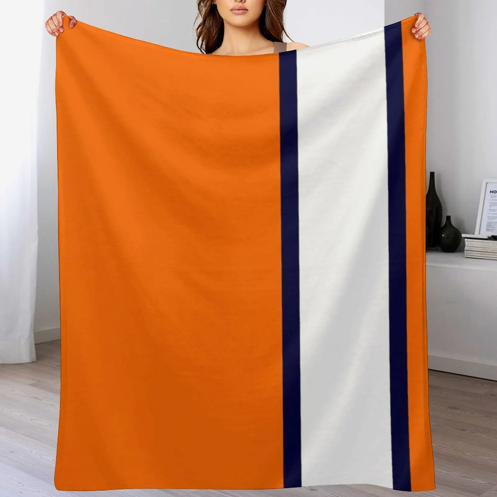 Luton Town Retro Away 1977 -78 Orange and White Navy Bars Throw Blanket Ultra Soft Flannel Fleece Blanket for All Seasons