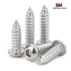 3/50pcs M2 M2.3 M2.6 M3.5 M4 M5 to M8 304 Stainless Steel Allen Hex Hexagon Socket Pan Button Round Head Self-tapping Wood Screw