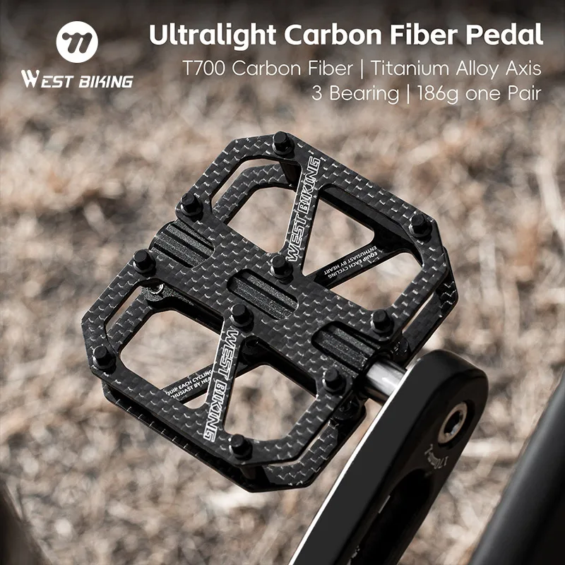 

WEST BIKING 3 Bearing Bicycle Pedal T700 Carbon Bike Pedal Titanium Alloy Non-Slip MTB Road Bike Flat Pedals Accessories