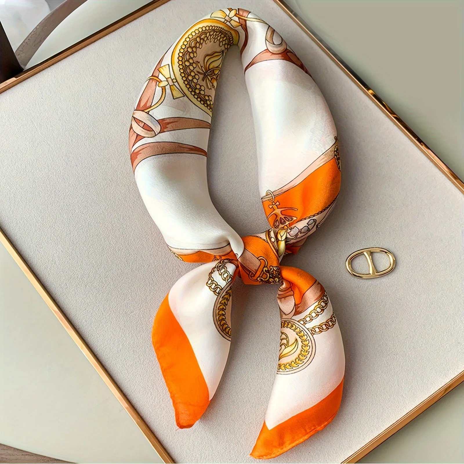 Pomarańczowo-granatowy kwadratowy szal z nadrukiem, cienki, oddychający, chroniący przed słońcem, na co dzień, na zewnątrz, wiatroodporny, chusta na głowę dla kobiet.