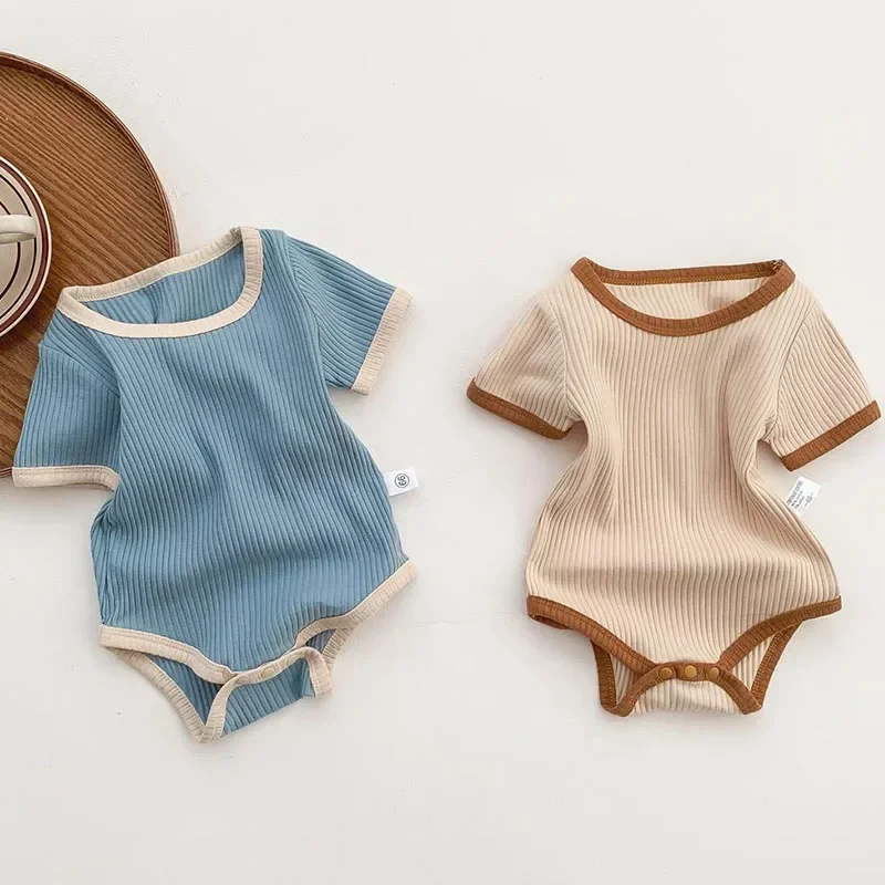 Summer Newborn Bodysuit Baby Romper Ribbed Infant Cotton Short Sleeve Body Suit Boy Girl Jumpsuits Baby Clothes One-Pieces 0-24M