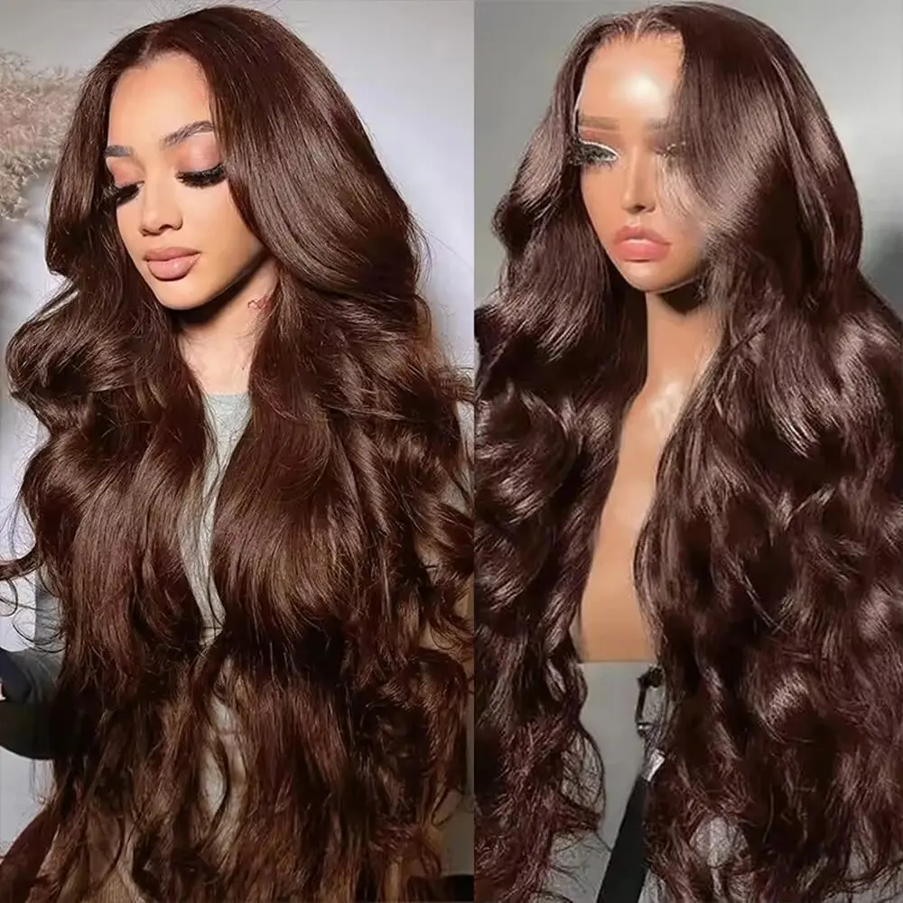 

200% Density Human Hair Wigs Chocolate Brown Lace Front Wig Body Wave Wig 13x4 13x6 HD Lace Frontal Wig for Women