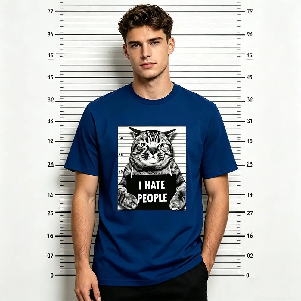 I Hate People Meow Print T-shirt Funny Cat Meme Graphic Tee Harajuku Street Short Sleeve Female/Male Clothing Casual O-neck Top