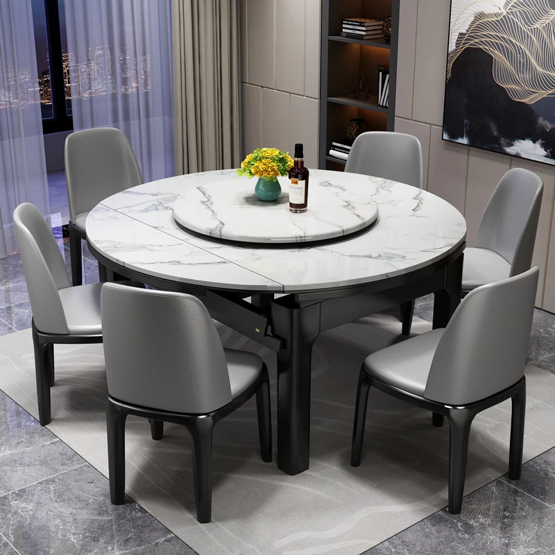 Italian European Dining Table Marble Foldable Chairs Coffee Dining Table Round Extendable Oval Mesas De Jantar Home Furniture