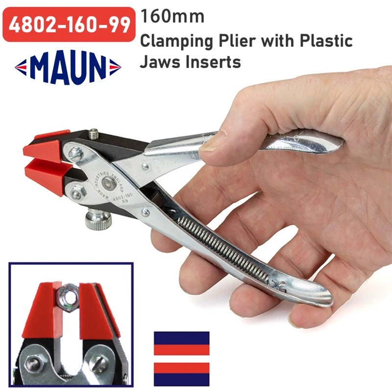 MAUN Non-Marring Parallel Clamp Pliers Spring Return 160mm Plastic Jaw Inserts Jewelry Crafts Making Wire Bending Locking Pliers