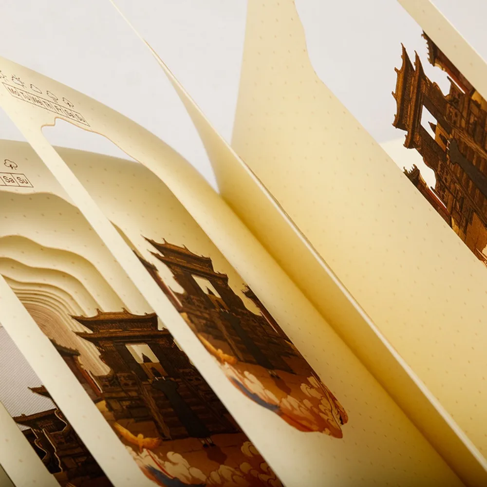 Wudang Golden Summit Gravado a Laser 3D Estéreo Notebook Intricado Artesanato Artístico Mão Conta Diário Livreto