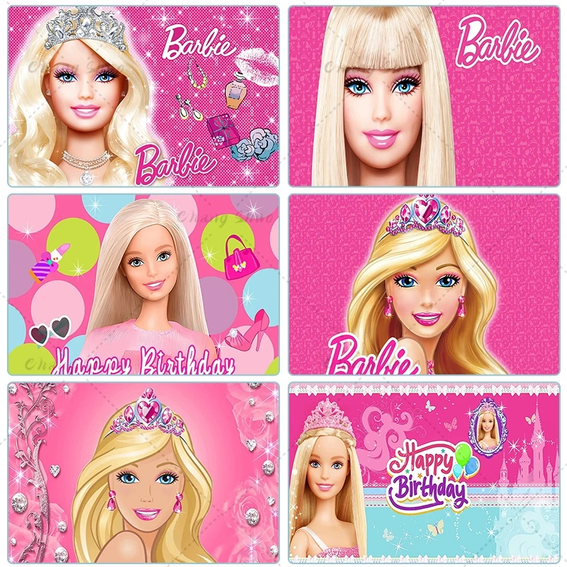 Barbie Pink Princess Backdrop Kids Girls 1st Birthday Party Background Wall Props Baby Shower Banner Poster Photo Studio Props