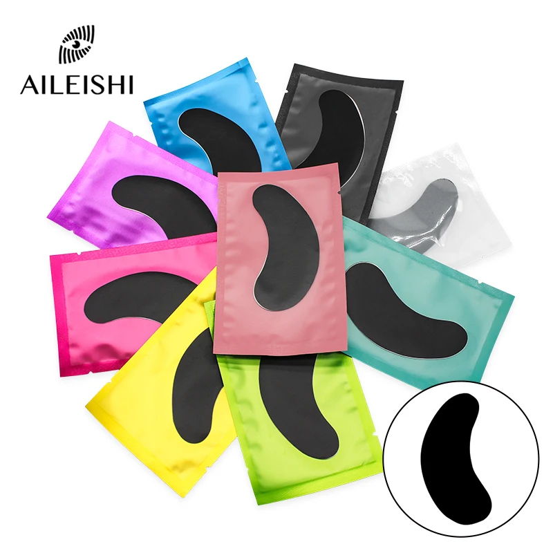 50/100 pares de remendos pretos acolchoados para extensão de cílios, almofadas de gel para os olhos, raios isolados de hidrogel, adesivos de papel, ferramentas de maquiagem