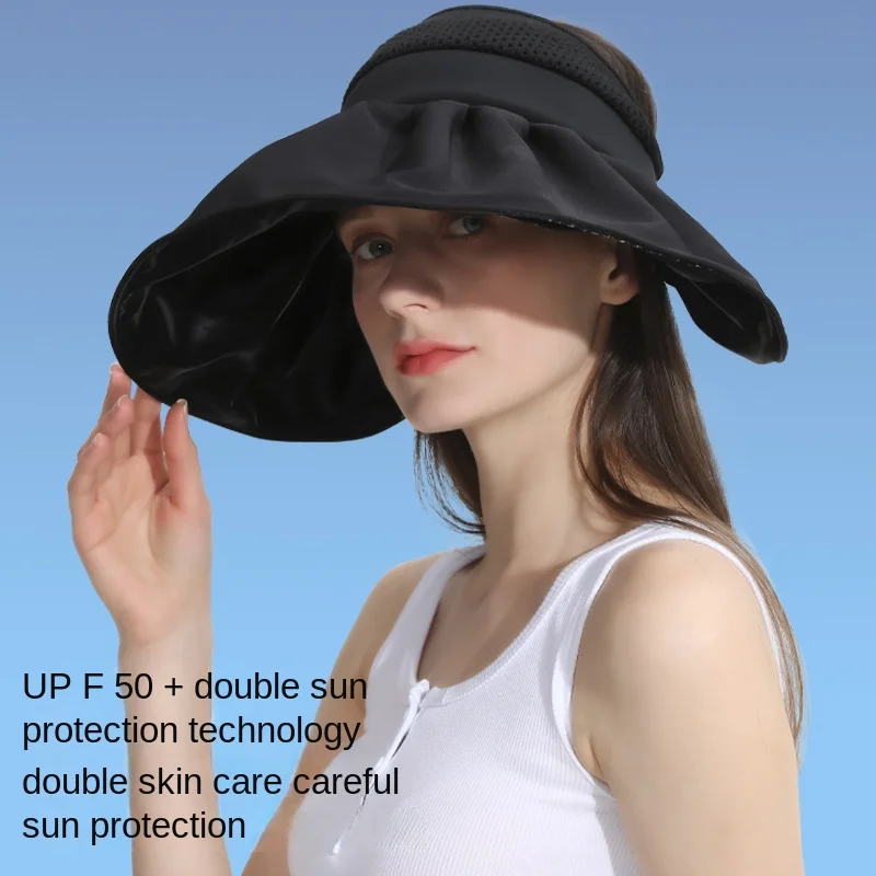 Air Top Sun Protection Hat Women's Summer Big Brim Face-Covering UV Protection Sun Hat Foldable Fisherman Hat