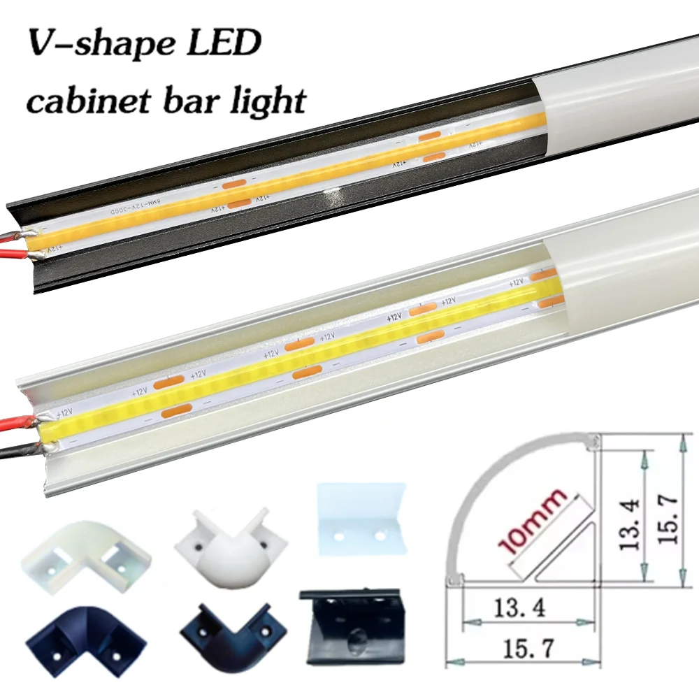 Barre de bande lumineuse LED 50CM, avec bande COB DC12V, couvercle blanc laiteux, profil de canal en aluminium pour décoration d'éclairage intérieur