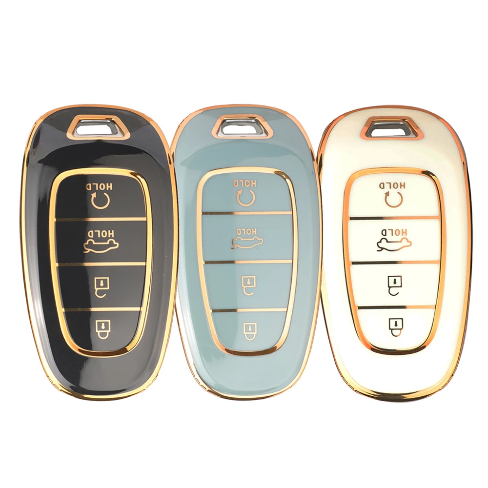

jingyuqin New TPU Car Key Shell Case Fob For Hyundai Tucson Santa FE 2021 2022 4Buttons Smart Part