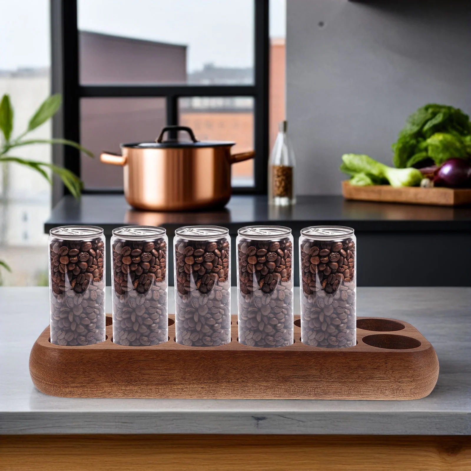 

Coffee Bean Display Stand Tube Base Beans Storage Rack Wooden Organizer Holder Tray