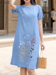 Bohemian Floral Embroidery Midi Sundress ZANZEA Fashion Summer O Neck Short Sleeve Dress Women Robe Femme Casual Party Vestido