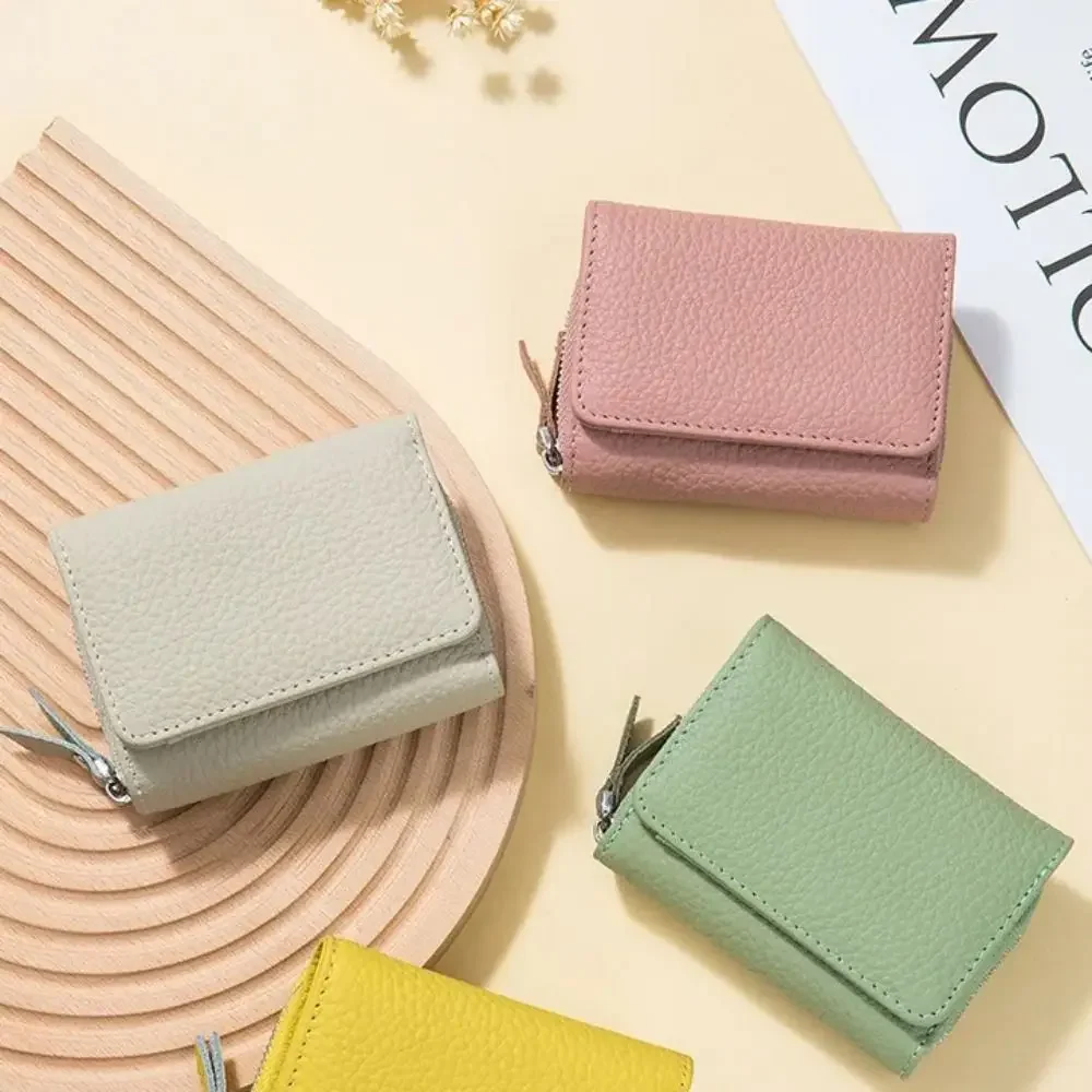 

Creative Mini Women Short Wallet Genuine Leather Large Capacity Small Coin Wallet with Zipper Zero Wallet Women Purse