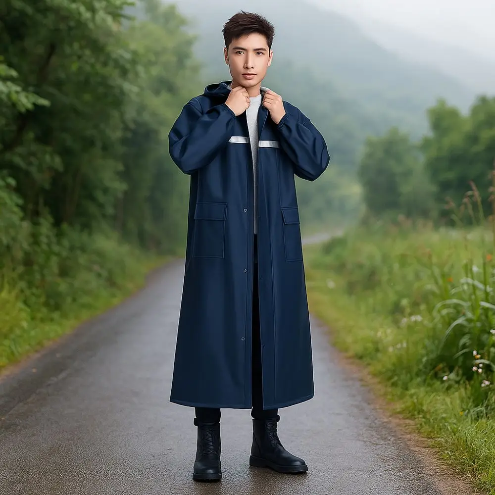 

Windproof Motorcycle Rider Raincoat Reflective Strips Detachable Brim Waterproof Rain Coat Wear Resistant Full Body Poncho