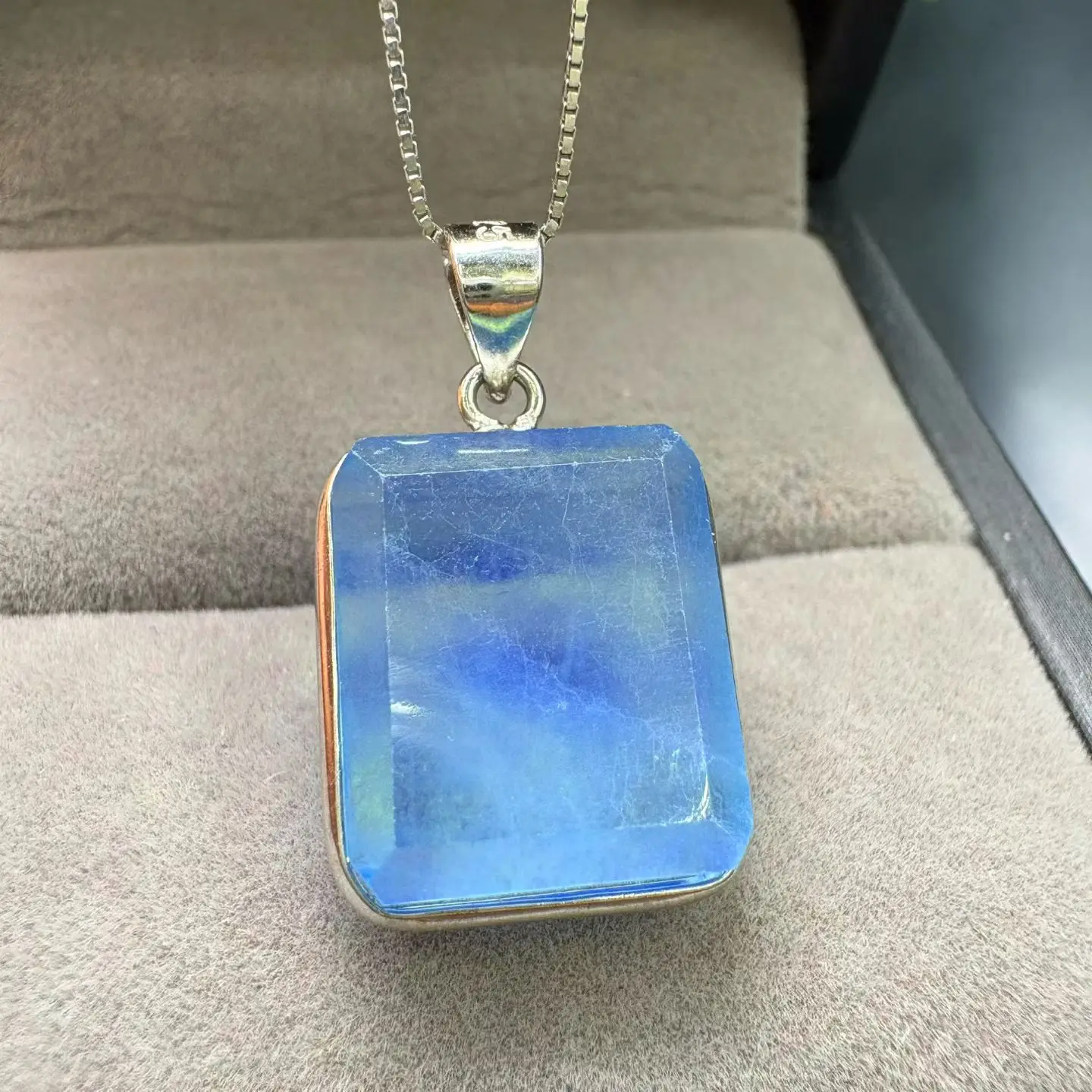 

1 Pc Natural Aquamarine Square Pendant 18-21MM 925 Sterling Silver Reiki Healing Stone Fashion Jewelry Gift For Women Men
