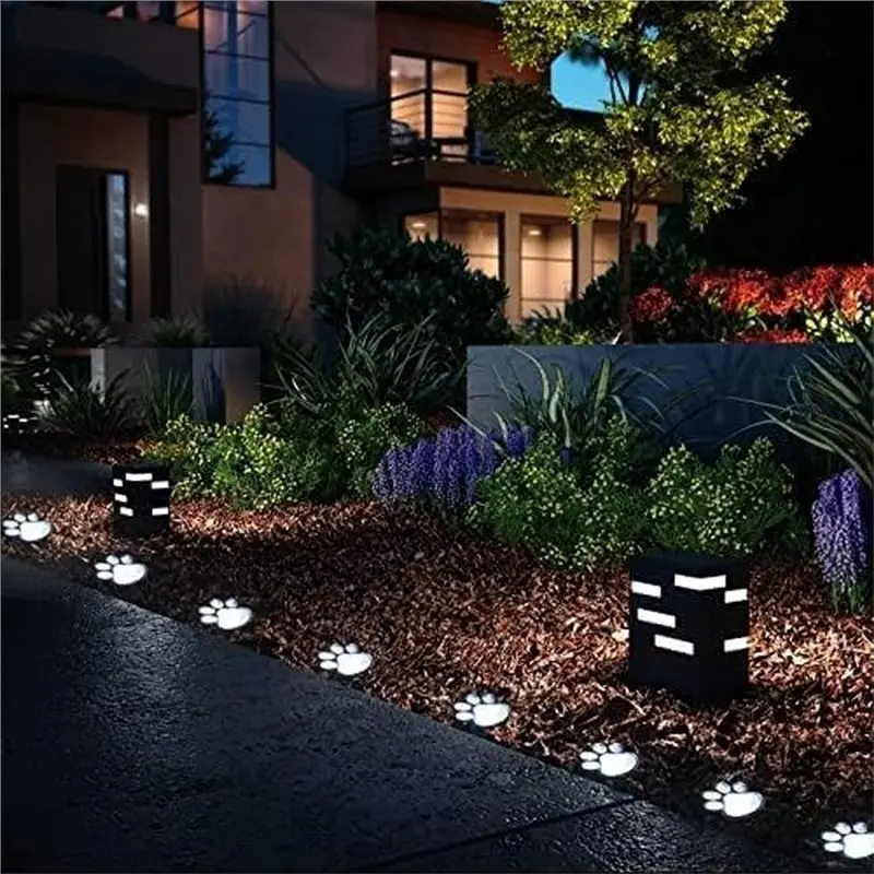 B08B-White Light,Pet Lover' S Gift 8Pcs Paws Print Solar Light, Outdoor Waterproof Pet Souvenir Decoration