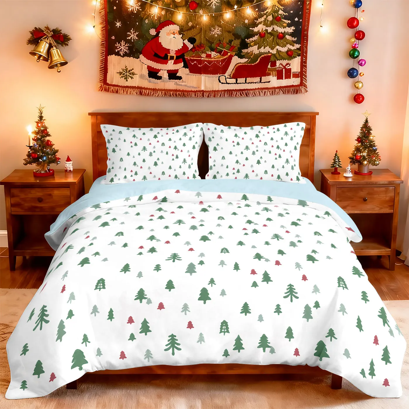 

3 шт., минималистичный зеленый пододеяльник с принтом рождественской елки, комплект пододеяльников без сердечника, многоразмерный комплект для спальни, праздничное постельное белье, праздничные украшения
