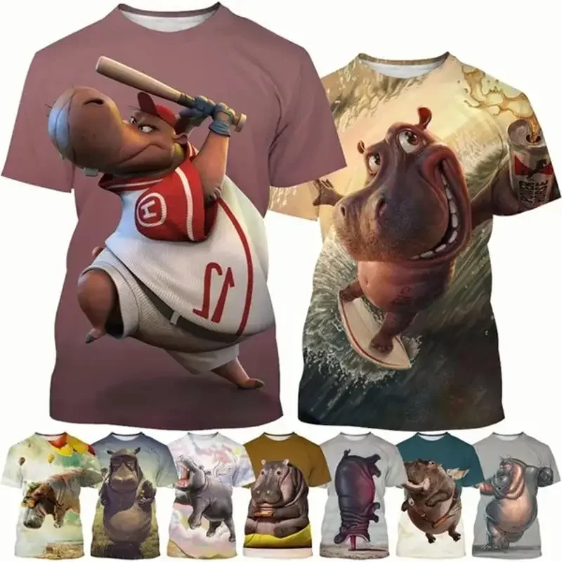 

Funny Hippo Graphic Kids Tee Shirts Men 3D Hippopotamus Printing T Shirt Fashion Womens Clothing Streetwear Cute Animal T-shirt