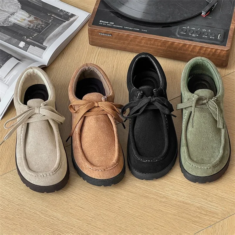 

Men's Loafers Comfortable Suede Casual Shoes Retro Platform Lace-up Flat Half Slippers Mules Zapatos Para Hombre 2026 New