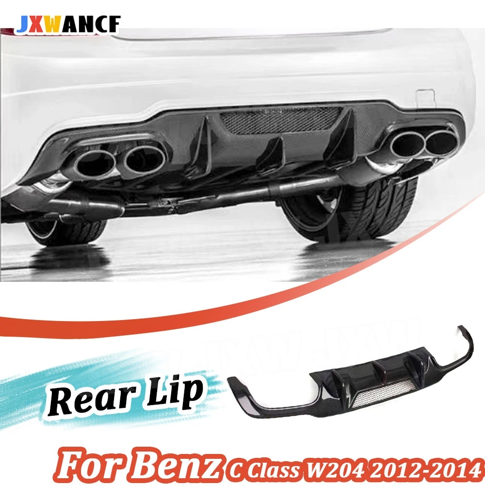 

JXWANCF For C Class for Benz W204 C180 C200 C260 C300 C63 AMG 2012 2013 2014 Carbon Fiber Rear Bumper Lip Diffuser Spoiler