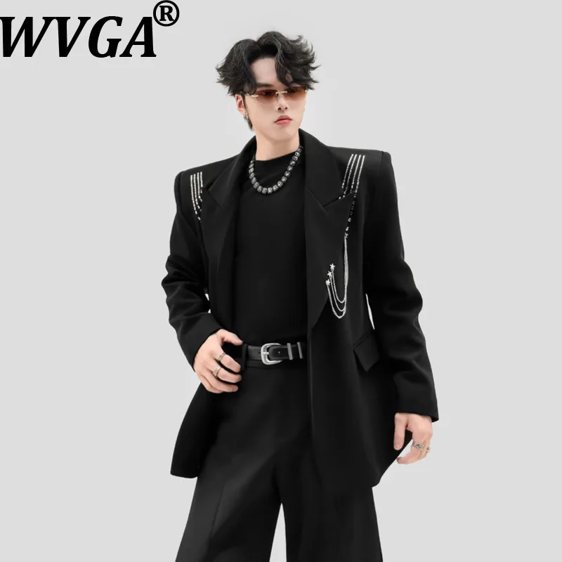 WVGA Spring Autumn New Men's Niche Heavy Industry Metal Chain Suit Jacket Unique Design Diamond Embellishments Jacket Ins W28429