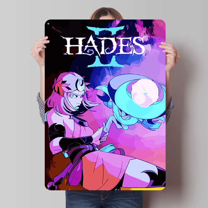Hades II Game Character Tinplate Poster Customized Wall Art Vintage Metal Signs Retro Tin Plaque for Bar Accessories Wand Deko