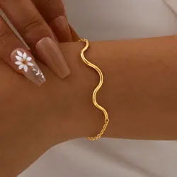 Fashion Wave Bracelet for Women,Flat Rolo Chain Bracelets Stainless Steel Waterproof,Trendy Jewelry Gift