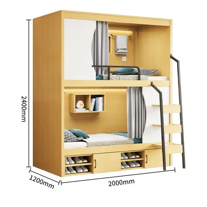 Space Capsule Bunk Bed 79 Inch Adult Dormitory Bed with Privacy Curtain Soundproof Sleeping Pod for Hostel Staff Student