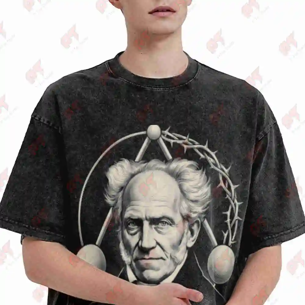Schopenhauer Philosopher Will And Suffering Dark Philosophy Academia Vintage Washed Tee Pure Cotton T-Shirt
