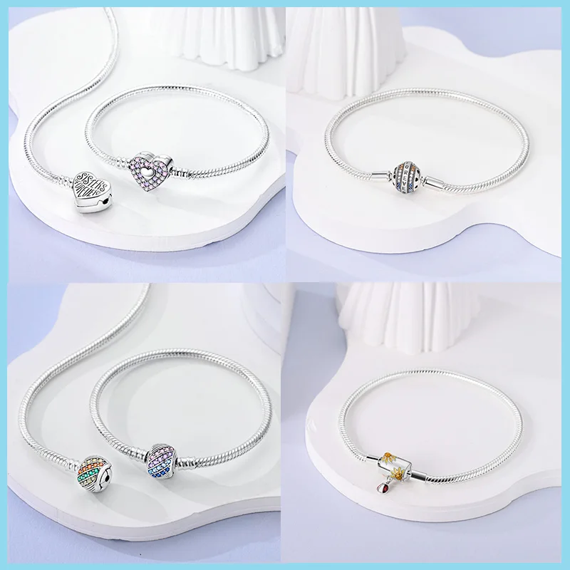الأصلي 925 فضة ثعبان سلسلة ، القلب ، القط مخلب ، نجمة ، القمر أساور ، يناسب الأصلي عموم السحر ، الخرز الموضة ، DIY بها بنفسك صنع المجوهرات ، هدية