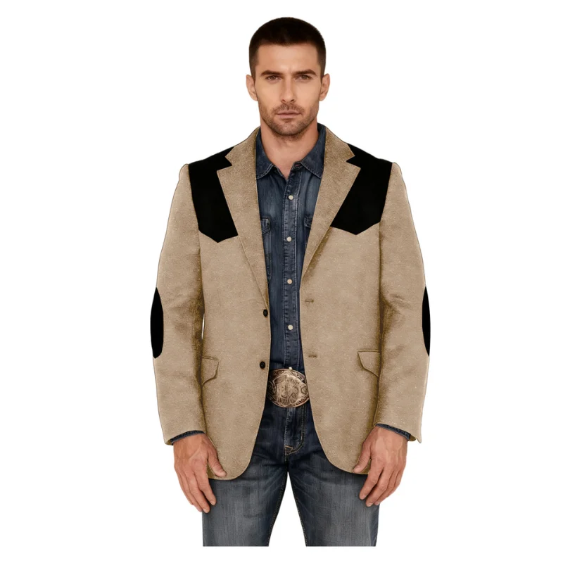 

Мужской пиджак с нашивкой на плечо и локте, деловая повседневная куртка, весенне-осенние спортивные пальто