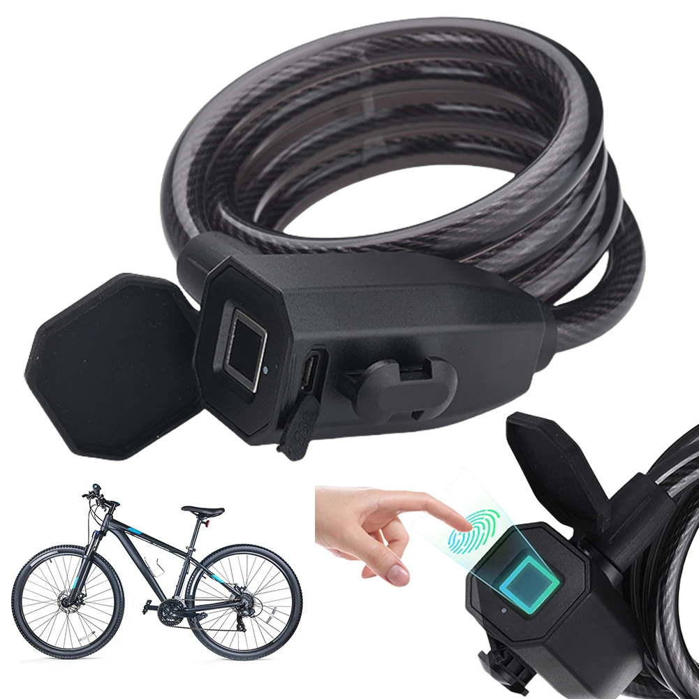 

Fingerprint Bicycle Lock USB Charging Anti-Theft Cycling Lock 1200mm Long Biometric Fingerprint Lock Bicycle Accessories