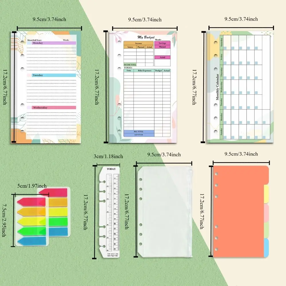 82 Blatt A6 Inside Loose Leaf Nachfüllpapier-Set, grüne Pflanze, bunte innere Nachfüllung, Spiralbinder-Papier-Set, 6 Löcher